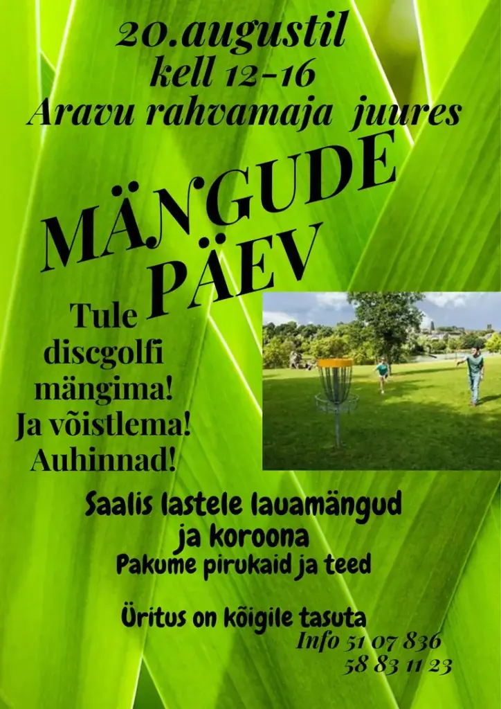 Mängude päev Aravul: discgolf ja lauamängud 20. augustil